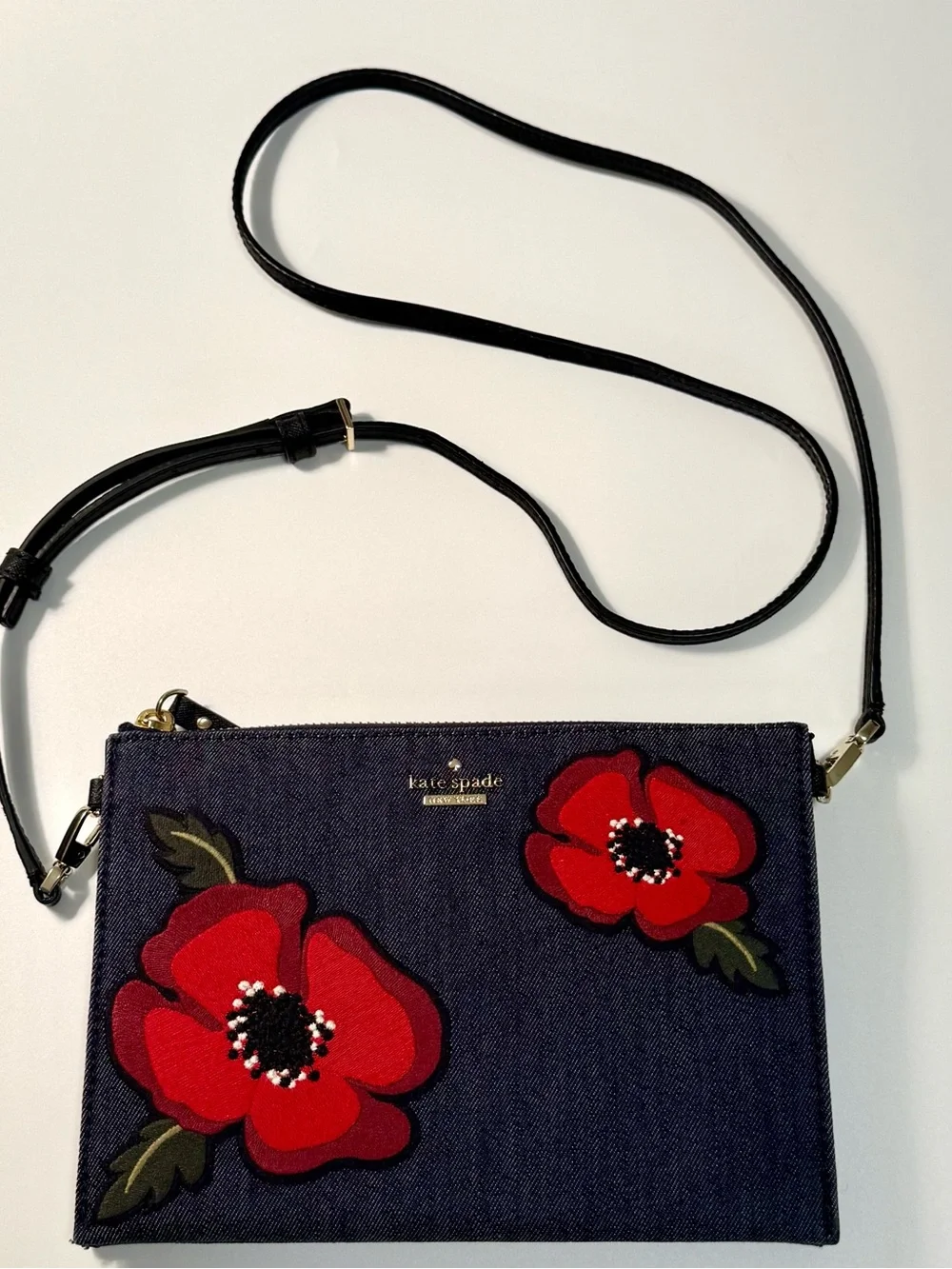 Kate Spade Cameron Street Poppy Dilon Denim Crossbody Bag Port Blue